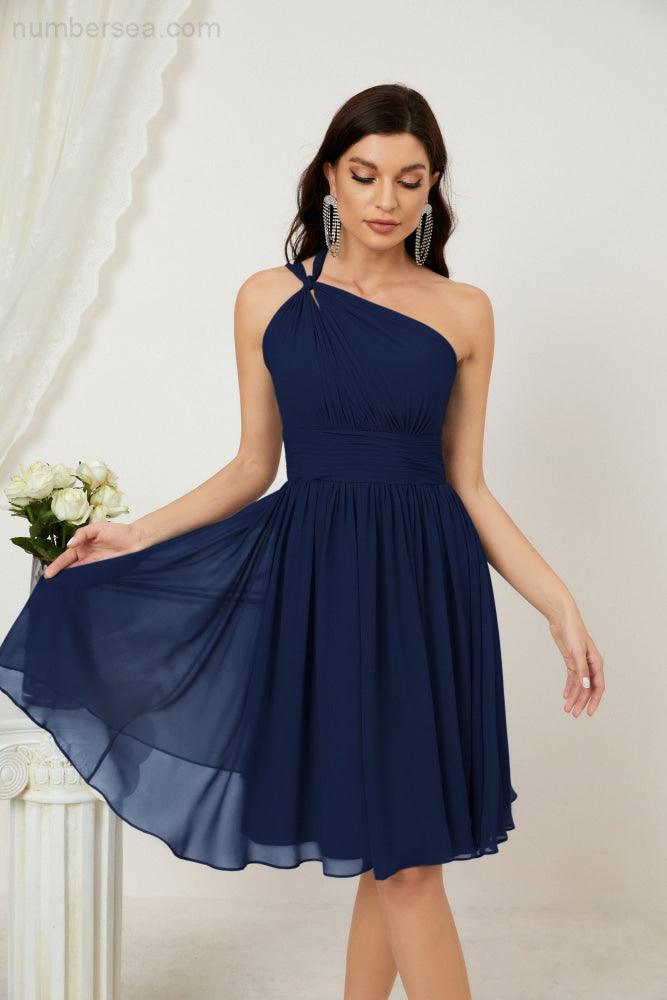 Numbersea Women Chiffon Short One Shoulder Bridesmaid Dress Formal Dresses For Party Homecoming 2804