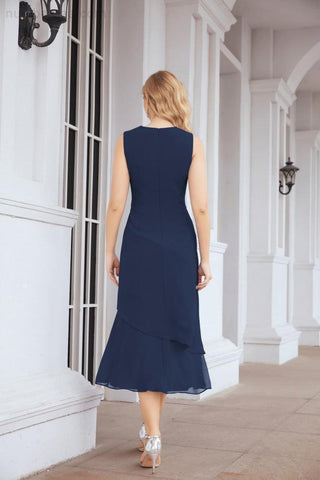 Numbersea Formal Party Gown Dress Chiffon Long Mother of The Bride Dresses with Ruffle Cape 28072 - numbersea