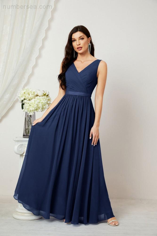 Women's Chiffon Long Bridesmaid Dresses A line Sleeveless Formal Prom Gown for Evening Party Homecoming Dresses 2808-numbersea