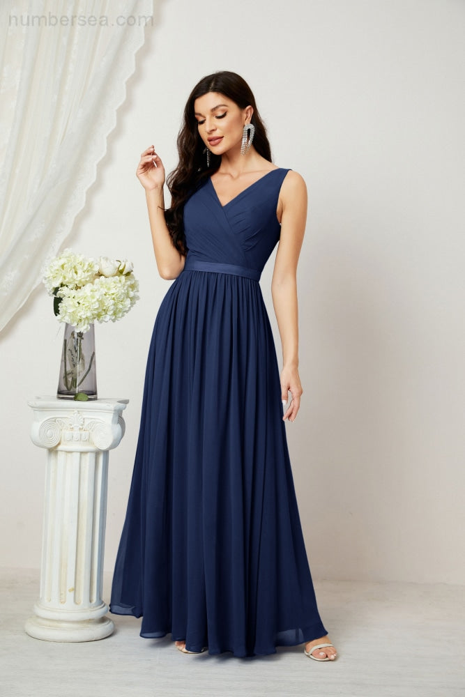 Women's Chiffon Long Bridesmaid Dresses A line Sleeveless Formal Prom Gown for Evening Party Homecoming Dresses 2808-numbersea