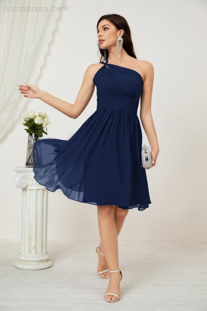 Numbersea Women Chiffon Short One Shoulder Bridesmaid Dress Formal Dresses For Party Homecoming 2804