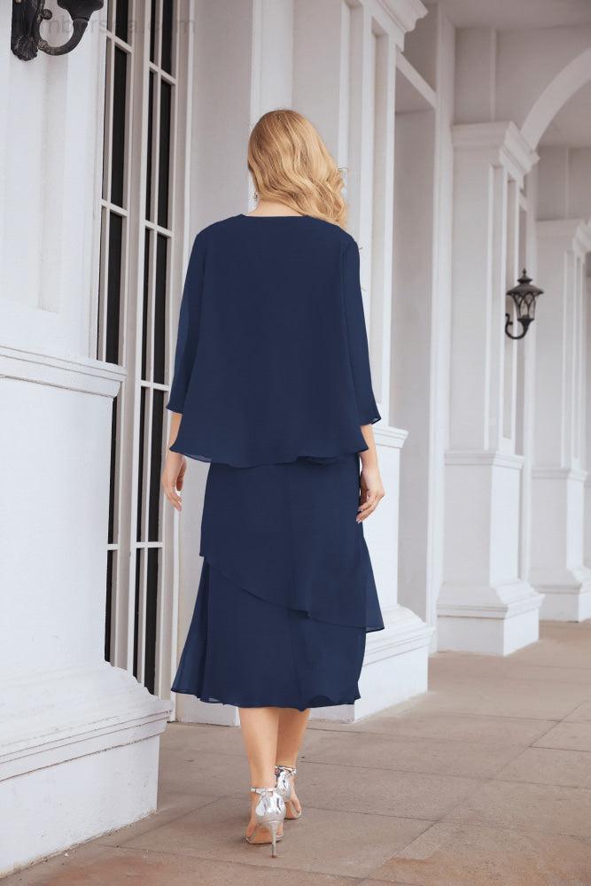 Numbersea Formal Party Gown Dress Chiffon Long Mother of The Bride Dresses with Ruffle Cape 28072 - numbersea