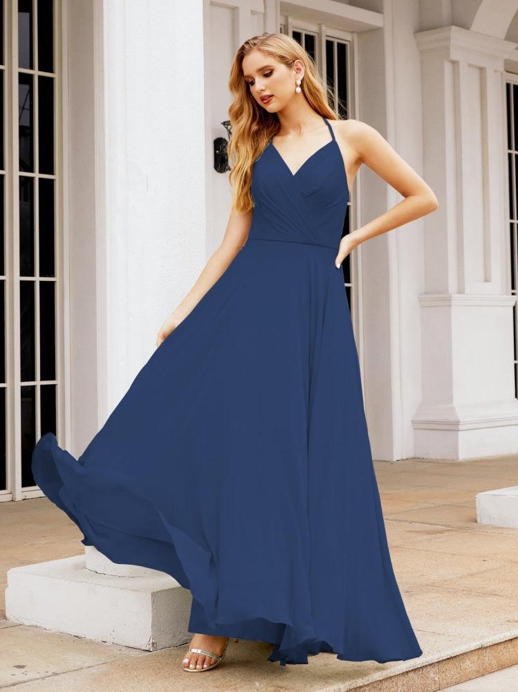 Numbersea Halter Chiffon Bridesmaid Dresses Wedding Appare Sleeveless Formal Prom Dress with Ruffled Back 28035-numbersea