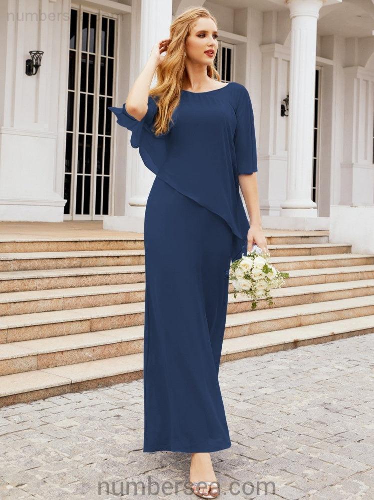 Numbersea Formal Party Gown Dress Long Chiffon Mother Of The Bride Dresses With Ruffle Cape 28026
