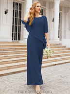 Numbersea Formal Party Gown Dress Long Chiffon Mother Of The Bride Dresses With Ruffle Cape 28026