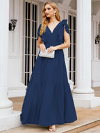 Numbersea Women's Open Back Formal Evening Party Prom Gowns V-Neck Long Chiffon Bridesmaid Dresses with Waist Belt 28038-numbersea
