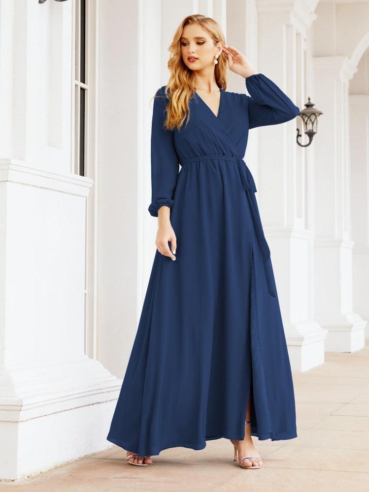 Numbersea Women's Chiffon Bridesmaid Dress A line Long Sleeves Formal Evening Prom Gown for Wedding Guest 28032-numbersea