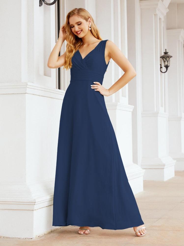 Formal Prom Gown Elegant V-Neck Sleeveless Bridesmaid Dresses for Wedding Party 28037-numbersea