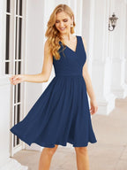 Numbersea Homecoming Dresses Knee Length Skirt V Back 28062 Navy Blue