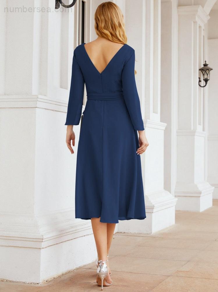 Bridesmaid Dress V-Back Waist Belt Mother of the Bride Wedding Guest 28031-numbersea