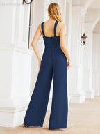 Numbersea Crisscross Neck Jumpsuit Formal Evening Dress Long Bridesmaid Dresses Bell-bottomed Pants 28033-numbersea
