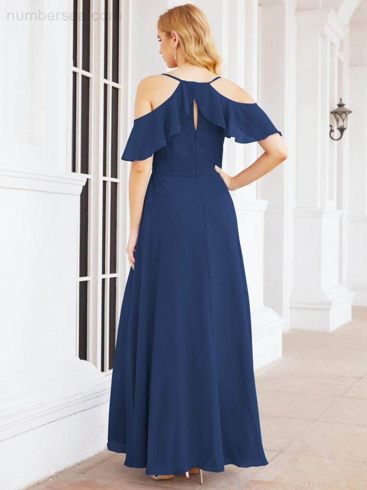 Numbersea Cold Shoulder Long Bridesmaid Dresses Side Slit Formal Prom Gowns Party Wedding 28070-numbersea
