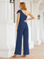 Numbersea Womens One Shoulder Chiffon Long Jumpsuit Formal Evening Dress Bridesmaid Dresses Pants