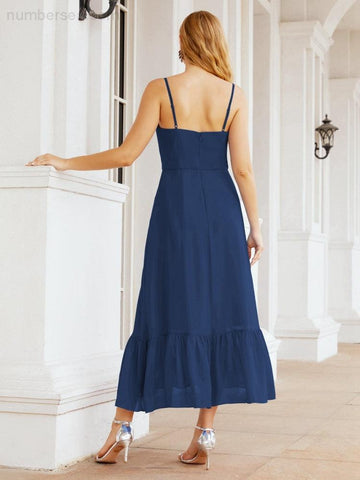 Numbersea Women Strap Chiffon Bridesmaid Dress Ankle Length Sleeveless Blackless Ruffle A Line