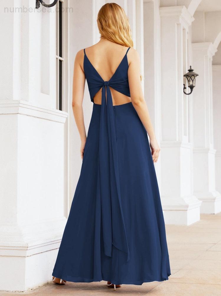 Numbersea Spaghetti Strap Bridesmaid Dresses V Neck Butterfly Back Fromal Evening Party Prom Gown 28036-numbersea