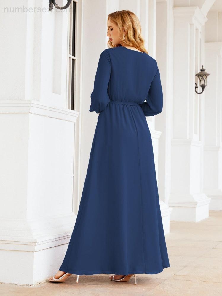 Numbersea Women's Chiffon Bridesmaid Dress A line Long Sleeves Formal Evening Prom Gown for Wedding Guest 28032-numbersea
