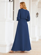 Numbersea Women's Chiffon Bridesmaid Dress A line Long Sleeves Formal Evening Prom Gown for Wedding Guest 28032-numbersea