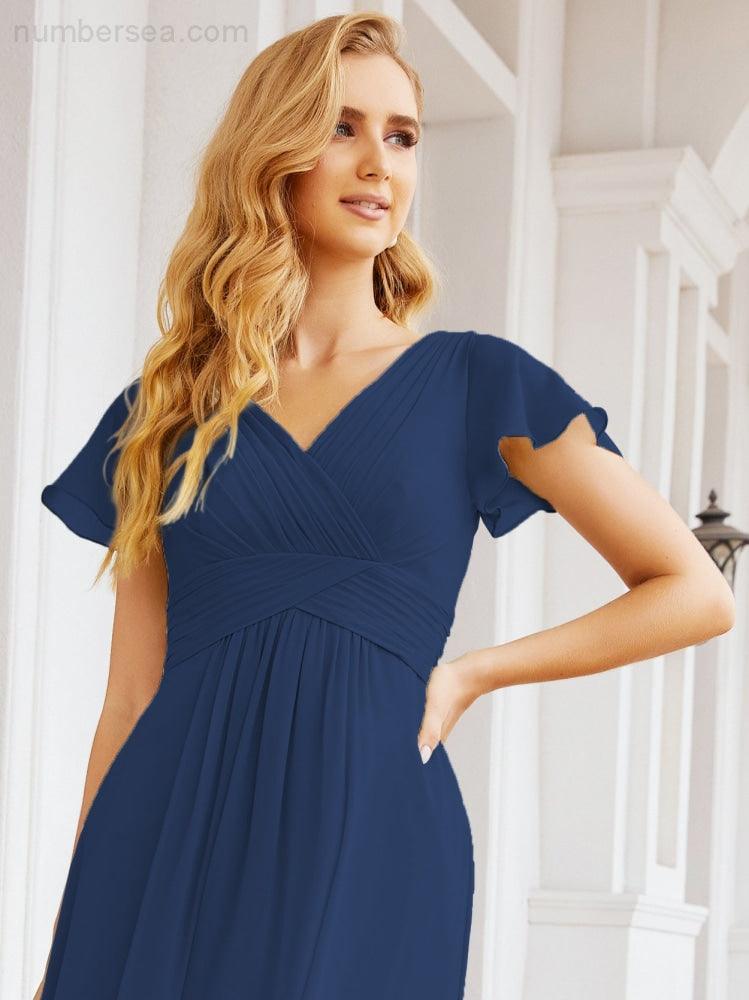 Numbersea Formal Prom Gowns for Mother of The Bride Cap Sleeves Bridesmaid Dress 28047-numbersea