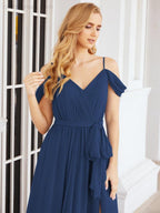 Numbersea Off The Shoulder Chiffon Bridesmaid Dress Long Formal Graduation Gown with Cowl Back 28069-numbersea