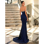 Sexy V Neck Beads Black Mermaid Prom Party Dress