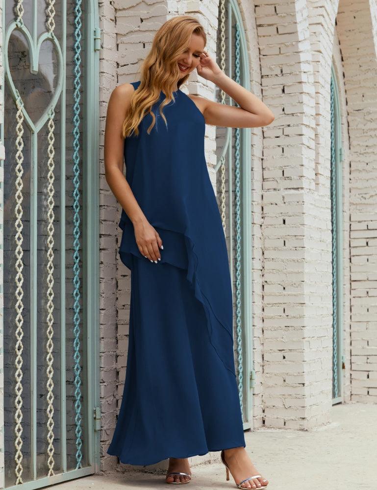 Chiffon Long Plus Size Mother Of Bride Dresses Formal Bridesmaid Prom Gown 28019 Navy Blue