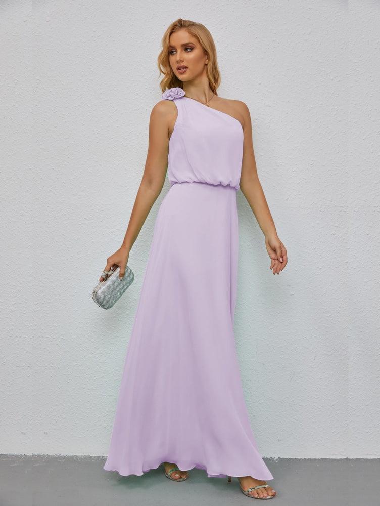 Ruffled One Shoulder Sleeveless Long Bridesmaid Dresses A-line Formal Evening Gown Side Split 28080-numbersea