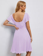 Numbersea Chiffon Bridesmaid Dress V Neck Short Cocktail Gowns For Juniors Homecoming Dresses 28077