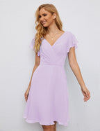 Numbersea Chiffon Bridesmaid Dress V Neck Short Cocktail Gowns For Juniors Homecoming Dresses 28077