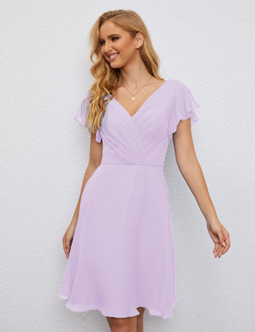 Numbersea Chiffon Bridesmaid Dress V Neck Short Cocktail Gowns For Juniors Homecoming Dresses 28077