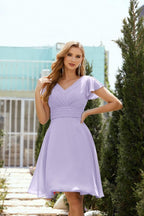 Neck Chiffon Bridesmaid Dresses Formal Cocktail Prom Gown Homecoming 28013 Light Lilac