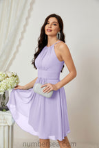 Halter Bridesmaid Dresses Knee Length A Line Formal Evening Party Cocktail Dress 28011 Light Lilac