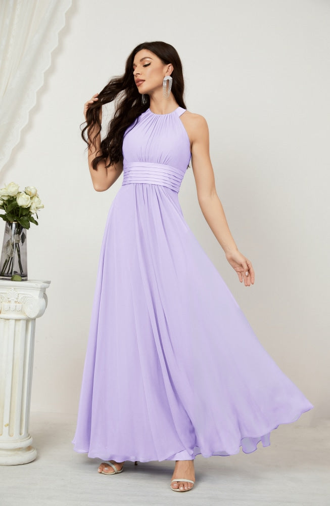 Numbersea Formal Party Gown Dress Chiffon Halter Long Sleeveless Bridesmaid Dresses 2802 Light Lilac
