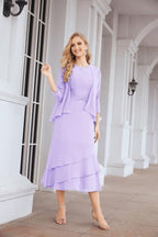 Numbersea Formal Party Gown Dress Chiffon Long Mother of The Bride Dresses with Ruffle Cape 28072 - numbersea