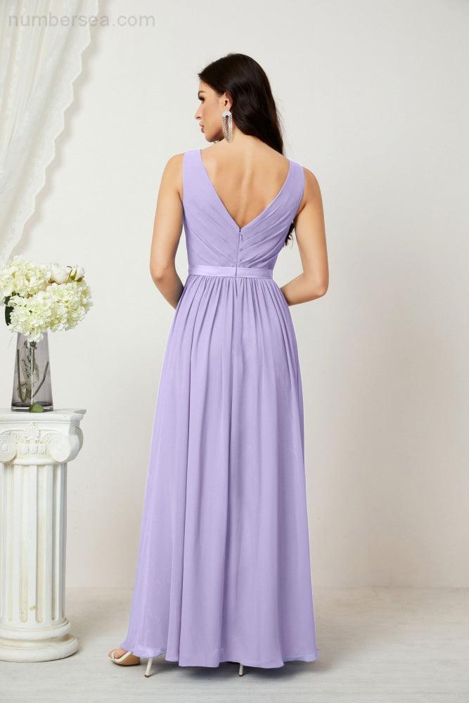 Women's Chiffon Long Bridesmaid Dresses A line Sleeveless Formal Prom Gown for Evening Party Homecoming Dresses 2808-numbersea