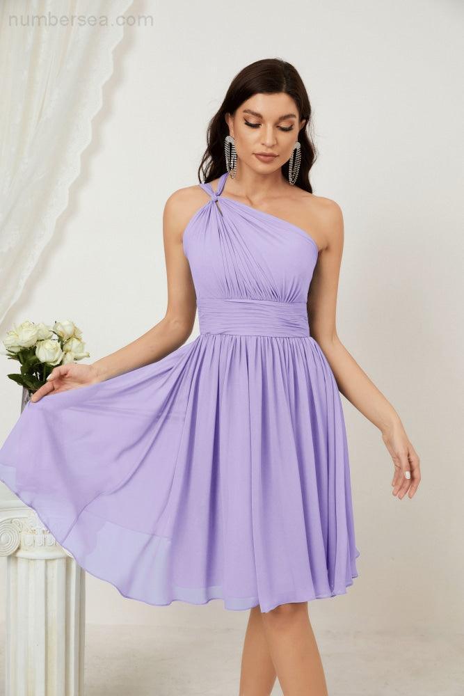 Numbersea Women Chiffon Short One Shoulder Bridesmaid Dress Formal Dresses For Party Homecoming 2804