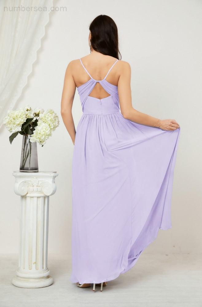 Numbersea Neck Bridesmaid Dresses Chiffon Long Spaghetti A-line Formal Prom Gown for Wedding Party Evening 2801-numbersea