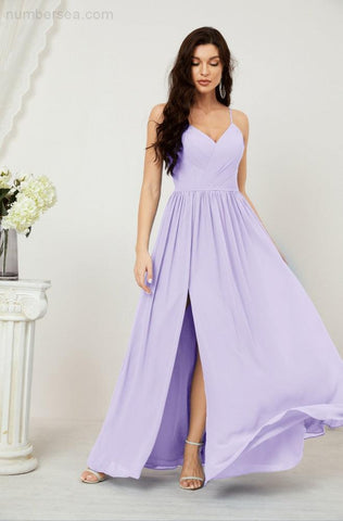 Numbersea Neck Bridesmaid Dresses Chiffon Long Spaghetti A-line Formal Prom Gown for Wedding Party Evening 2801-numbersea