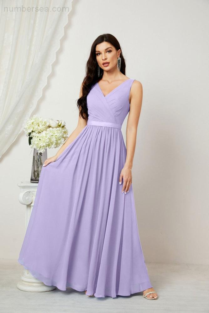 Women's Chiffon Long Bridesmaid Dresses A line Sleeveless Formal Prom Gown for Evening Party Homecoming Dresses 2808-numbersea