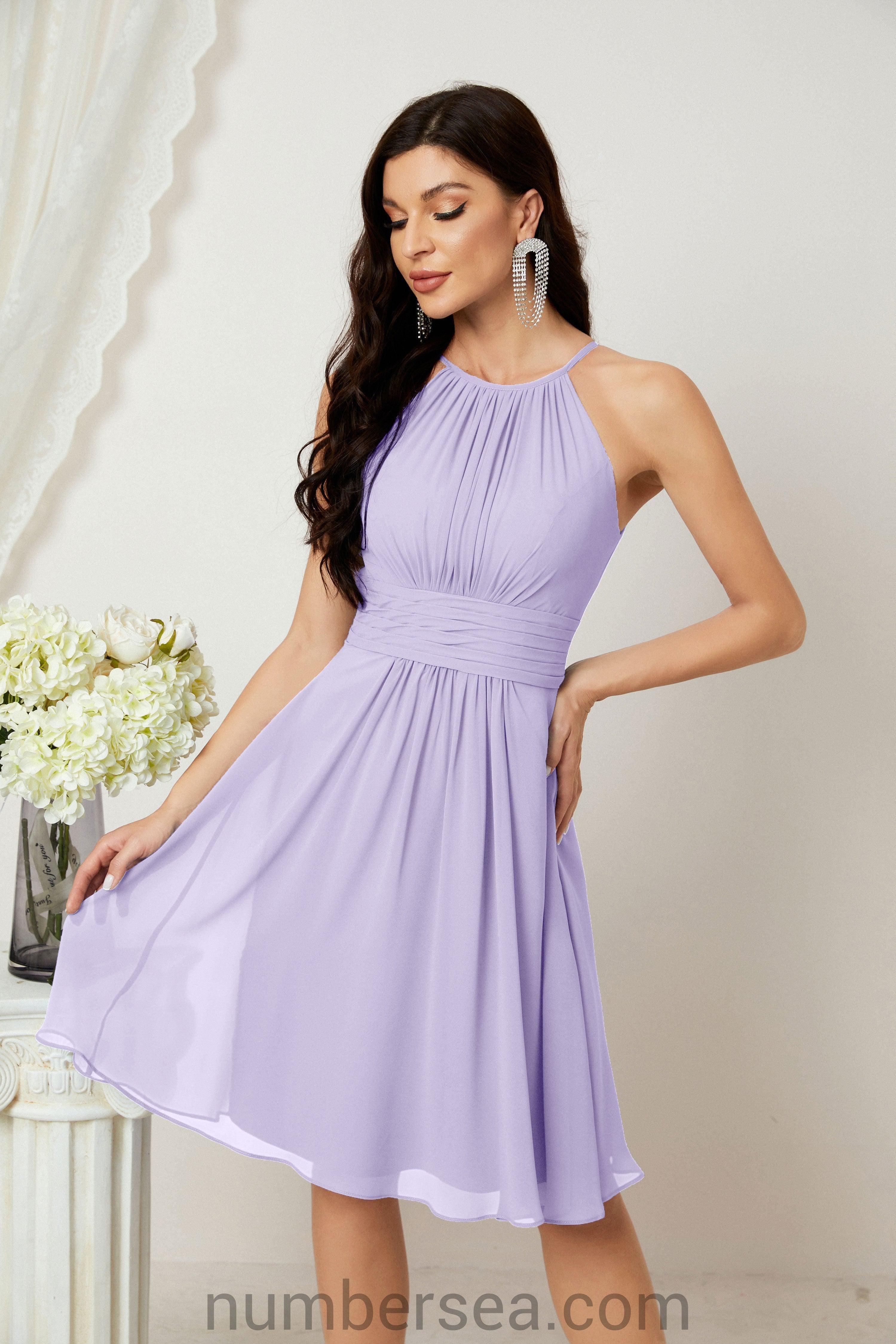 Halter Bridesmaid Dresses Knee Length A Line Formal Evening Party Cocktail Dress 28011