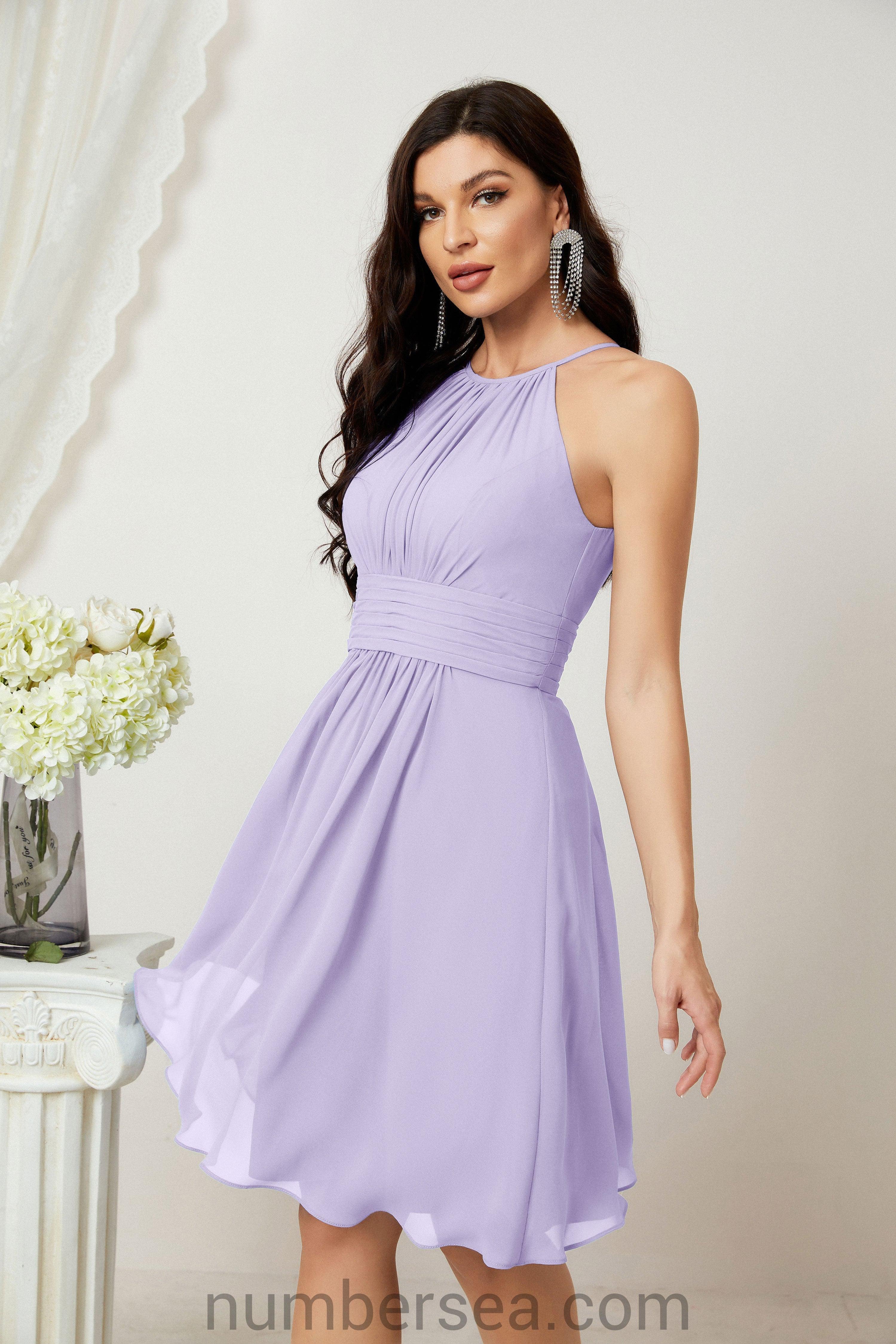 Halter Bridesmaid Dresses Knee Length A Line Formal Evening Party Cocktail Dress 28011