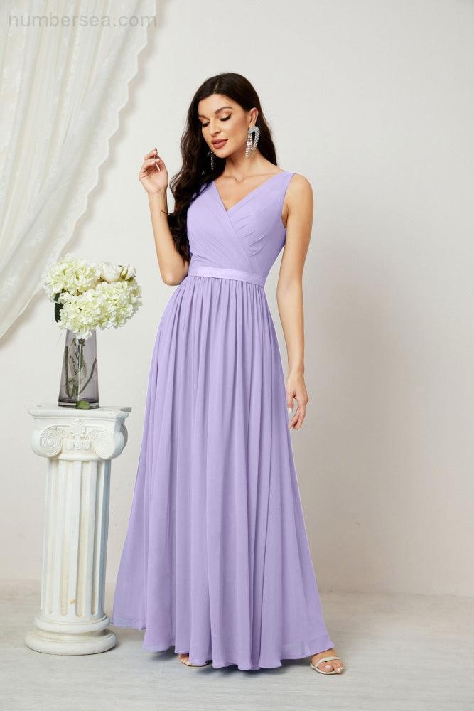 Women's Chiffon Long Bridesmaid Dresses A line Sleeveless Formal Prom Gown for Evening Party Homecoming Dresses 2808-numbersea