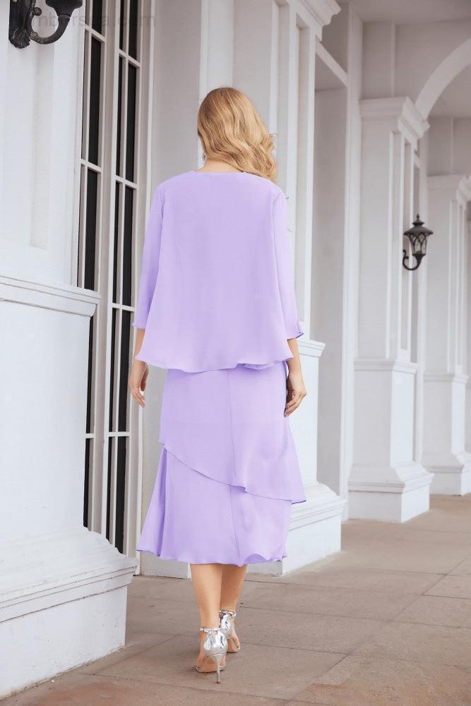 Numbersea Formal Party Gown Dress Chiffon Long Mother of The Bride Dresses with Ruffle Cape 28072 - numbersea