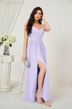 Numbersea Neck Bridesmaid Dresses Chiffon Long Spaghetti A-line Formal Prom Gown for Wedding Party Evening 2801-numbersea