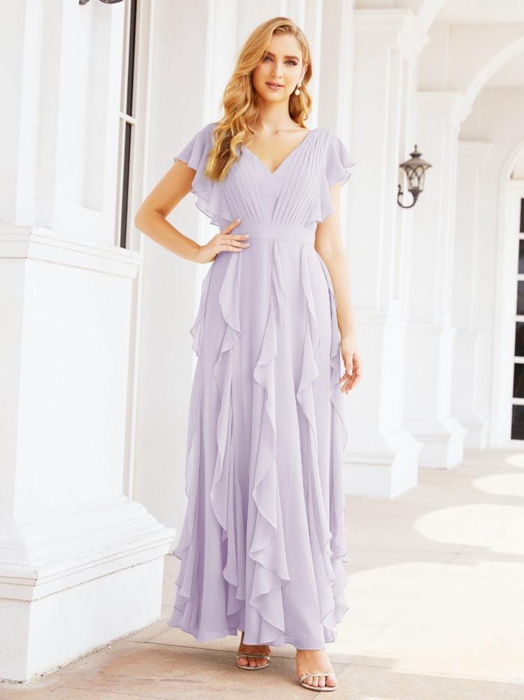 Ruffled Bridesmaid Dresses with Sleeves Long Formal Party Dress 28041-numbersea