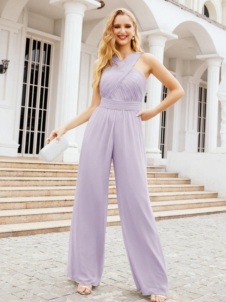 Numbersea Crisscross Neck Jumpsuit Formal Evening Dress Long Bridesmaid Dresses Bell-bottomed Pants 28033-numbersea