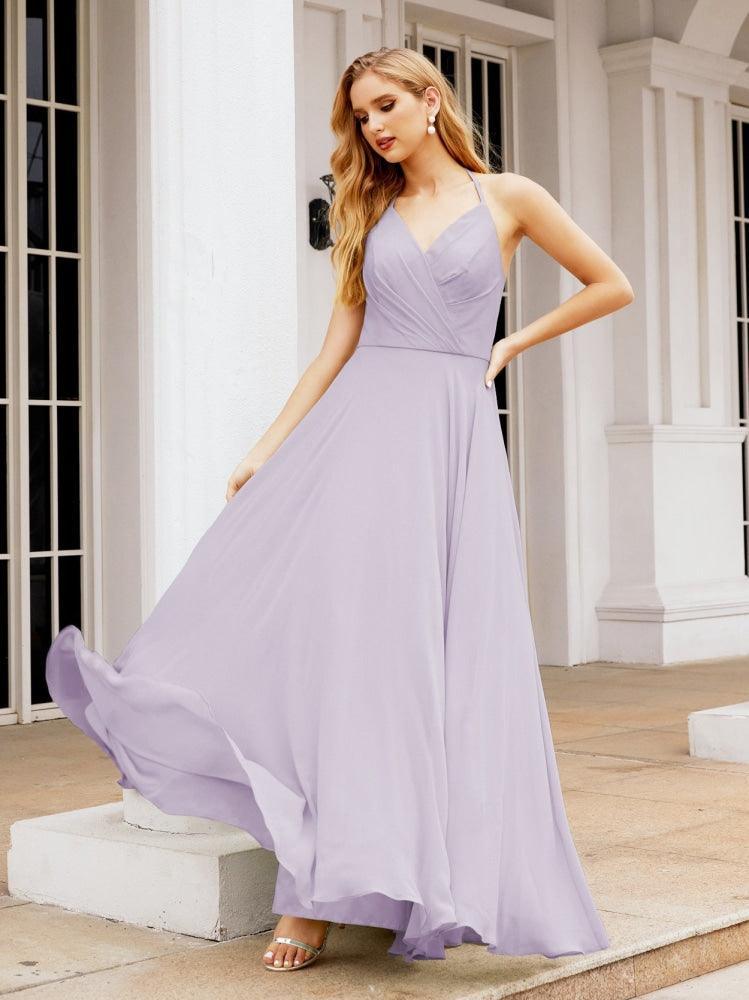Numbersea Halter Chiffon Bridesmaid Dresses Wedding Appare Sleeveless Formal Prom Dress with Ruffled Back 28035-numbersea