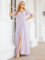 Numbersea Cold Shoulder Long Bridesmaid Dresses Side Slit Formal Prom Gowns Party Wedding 28070-numbersea