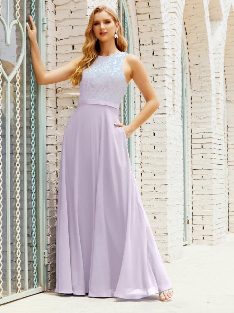 Lace Bridesmaid Dress Floor Length Evening Gowns with Pockets 28017-numbersea