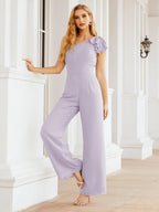 Numbersea Womens One Shoulder Chiffon Long Jumpsuit Formal Evening Dress Bridesmaid Dresses Pants