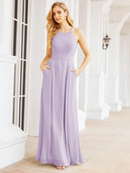 Numbersea Halter Bridesmaid Dresses with Pockets Sleeveless Formal Evening Party Prom Gowns 28055-numbersea